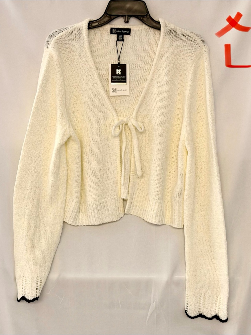 Cable & Gauge Cream Tie-Front Open Knit Cardigan